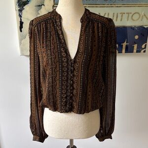 Veronica Beard Black and Brown Patterned Blouse